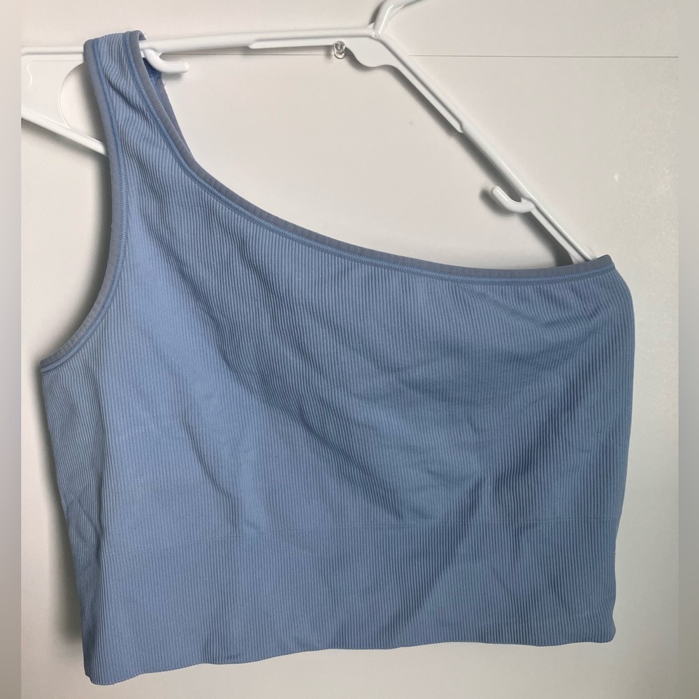 Athleta Seamless One Shoulder Ribbed Crop Tank Top L Blue Activewear Athleisure